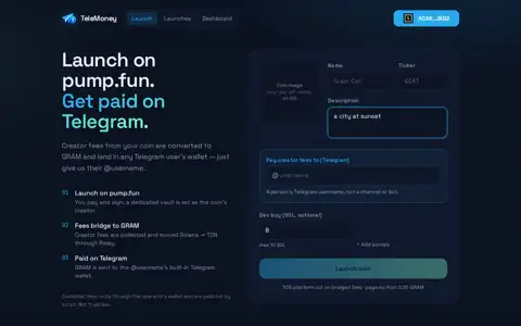 Final frame of the test run on www.telemoney.site
